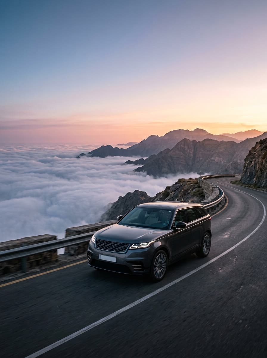 AI product photography scene — car suv mountain dawn | rawbit