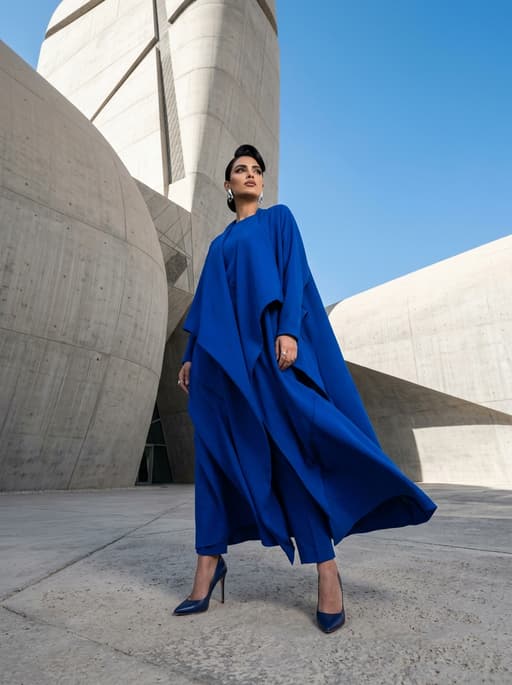 AI product photography scene — kaftan cobalt blue sculptural concrete | rawbit AI product photography scene — kaftan cobalt blue sculptural concrete | rawbit